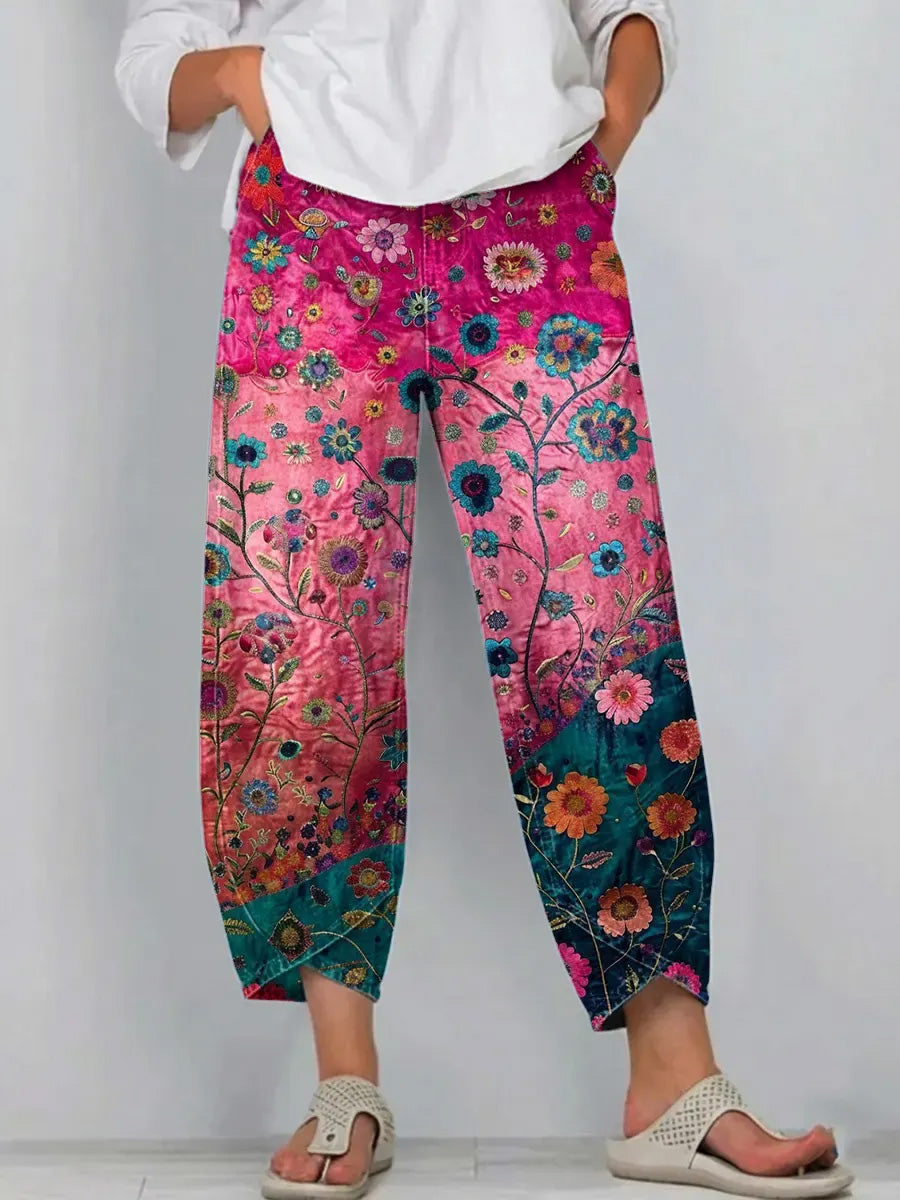 Women's Retro Floral Style Print Casual Style Wide Leg Pants